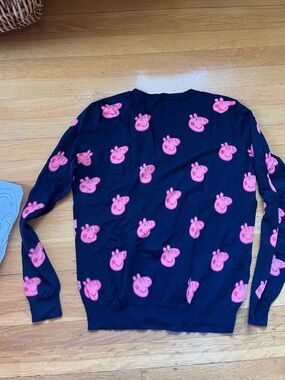 Peppa Pig British cartoon thin cotton crewneck sweater S navy pink long sleeve
